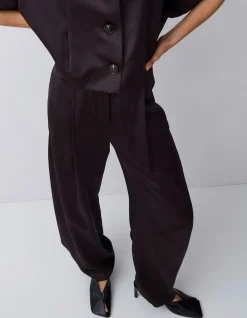 CHOCOLATE SATIN SUITING SURRENDER PANT