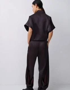 CHOCOLATE SATIN SUITING SURRENDER PANT