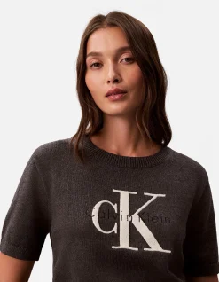 Chunky Graphic Logo Cropped Knit Top