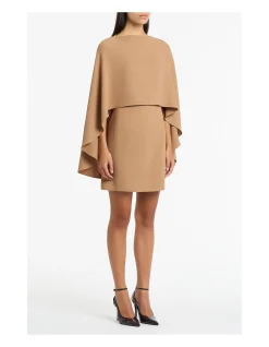 CINNAMON CREPE CAPE MINI DRESS