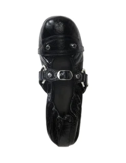 City Flat L005 Black Leather Sandals
