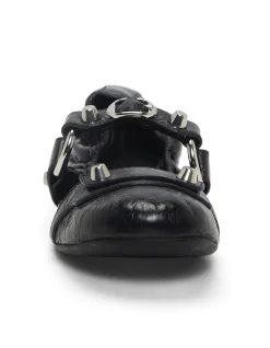 City Flat L005 Black Leather Sandals