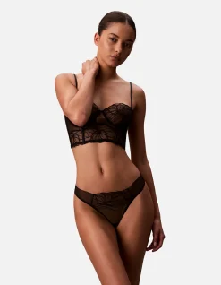 CK BLACK FLORAL LACE THONG