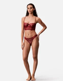 CK BLACK FLORAL LACE THONG