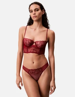 CK BLACK FLORAL LACE THONG