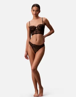 CK BLACK FLORAL LACE THONG
