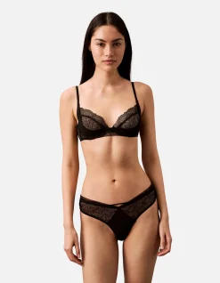 CK BLACK GEO LACE THONG