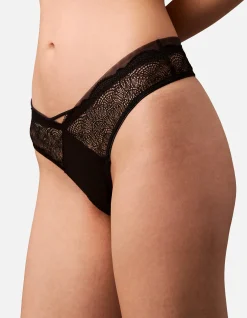 CK BLACK GEO LACE THONG