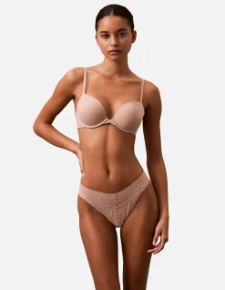 CK LOGO LACE TRIM LOW RISE THONG