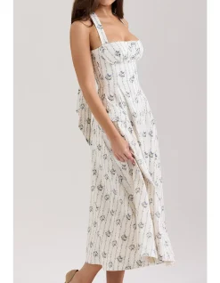 CLAUDIA STRETCH COTTON HALTER NECK MIDI DRESS