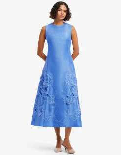 Cleo Applique Sleeveless Midi Dress Azure