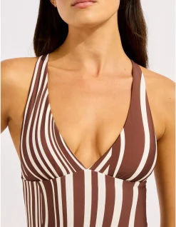 Coastline Deep V Neck One Piece Swimsuit