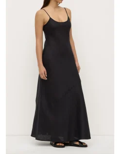 Colette Linen Slip Dress Black
