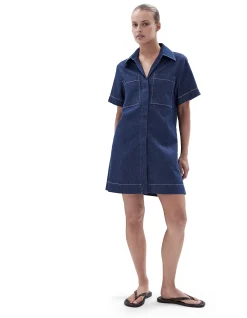 COLLARED DENIM UTILITY DRESS