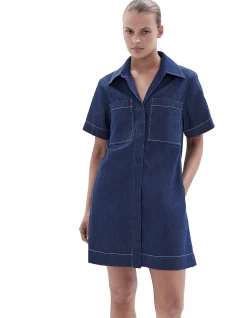 COLLARED DENIM UTILITY DRESS