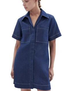 COLLARED DENIM UTILITY DRESS