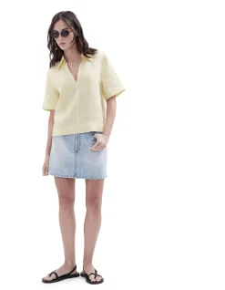 COLLARED LINEN TOP