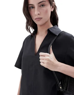 COLLARED LINEN TOP