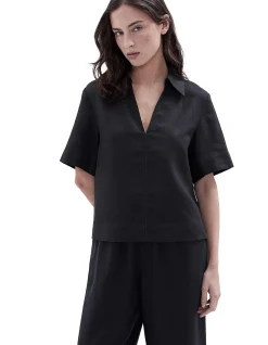 COLLARED LINEN TOP