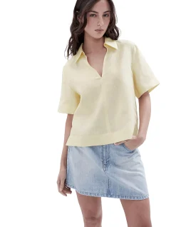 COLLARED LINEN TOP