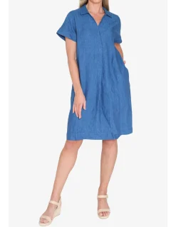 Collared Open Neck Linen Shift Dress