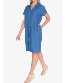 Collared Open Neck Linen Shift Dress