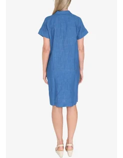 Collared Open Neck Linen Shift Dress