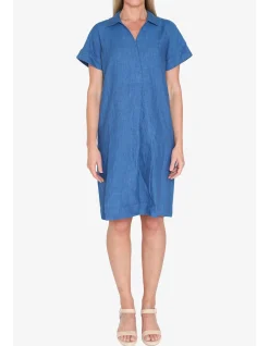 Collared Open Neck Linen Shift Dress