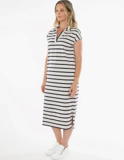 Collared Stripe Relaxed Jersey Midi Dress