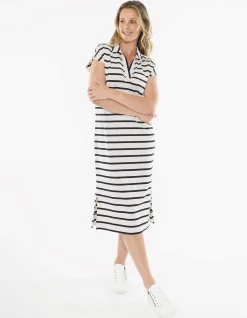 Collared Stripe Relaxed Jersey Midi Dress
