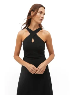 COMPACT CREPE KNIT HALTER DRESS