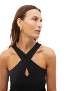 COMPACT CREPE KNIT HALTER DRESS