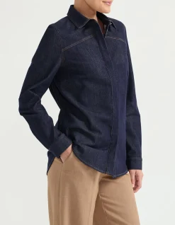 CONCEALED PLACKET DENIM SHIRT