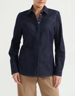 CONCEALED PLACKET DENIM SHIRT