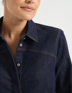 CONCEALED PLACKET DENIM SHIRT
