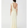 CONSTANTINA HIGH NECK DRAPE BACK SATIN MAXI DRESS
