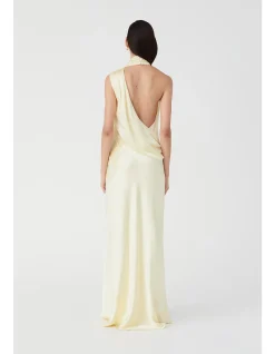CONSTANTINA HIGH NECK DRAPE BACK SATIN MAXI DRESS