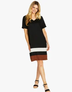 Contrast Hem Linen Shift Dress