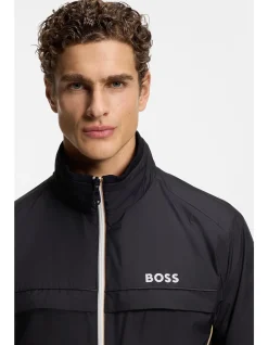 Contrast-piping jacket with water-repellent finish