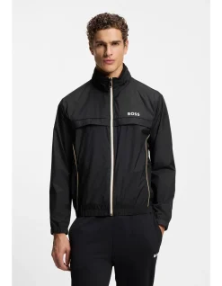 Contrast-piping jacket with water-repellent finish