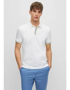Contrast-tipping polo shirt in interlock cotton