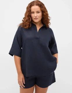 CORE LINEN HALF PLACKET POPOVER