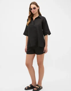 CORE LINEN HALF PLACKET POPOVER