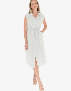 Core Stripe Sleeveless Button Midi Dress