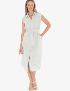 Core Stripe Sleeveless Button Midi Dress