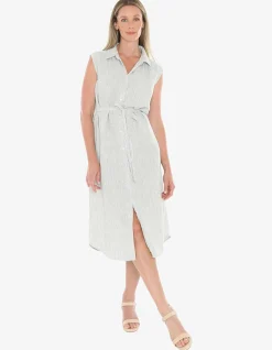 Core Stripe Sleeveless Button Midi Dress