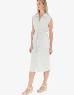 Core Stripe Sleeveless Button Midi Dress