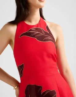 CORINNA PRINTED LINEN HALTER NECK MINI DRESS