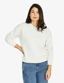 Cornelli Floral Applique Crew Knit Pullover