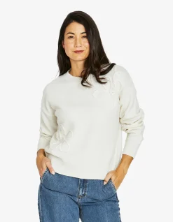 Cornelli Floral Applique Crew Knit Pullover